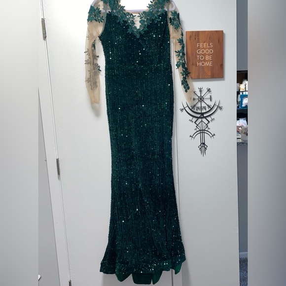 Giffniseti Sequin Mermaid Hem Sequin Prom Dress Evening Gown Green Medium - Picture 3 of 11